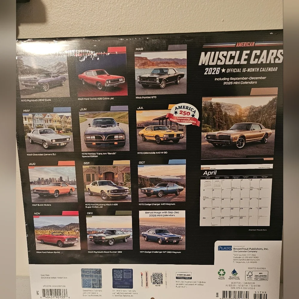 American Muscle Cars 2026 Calendar. 16 months.